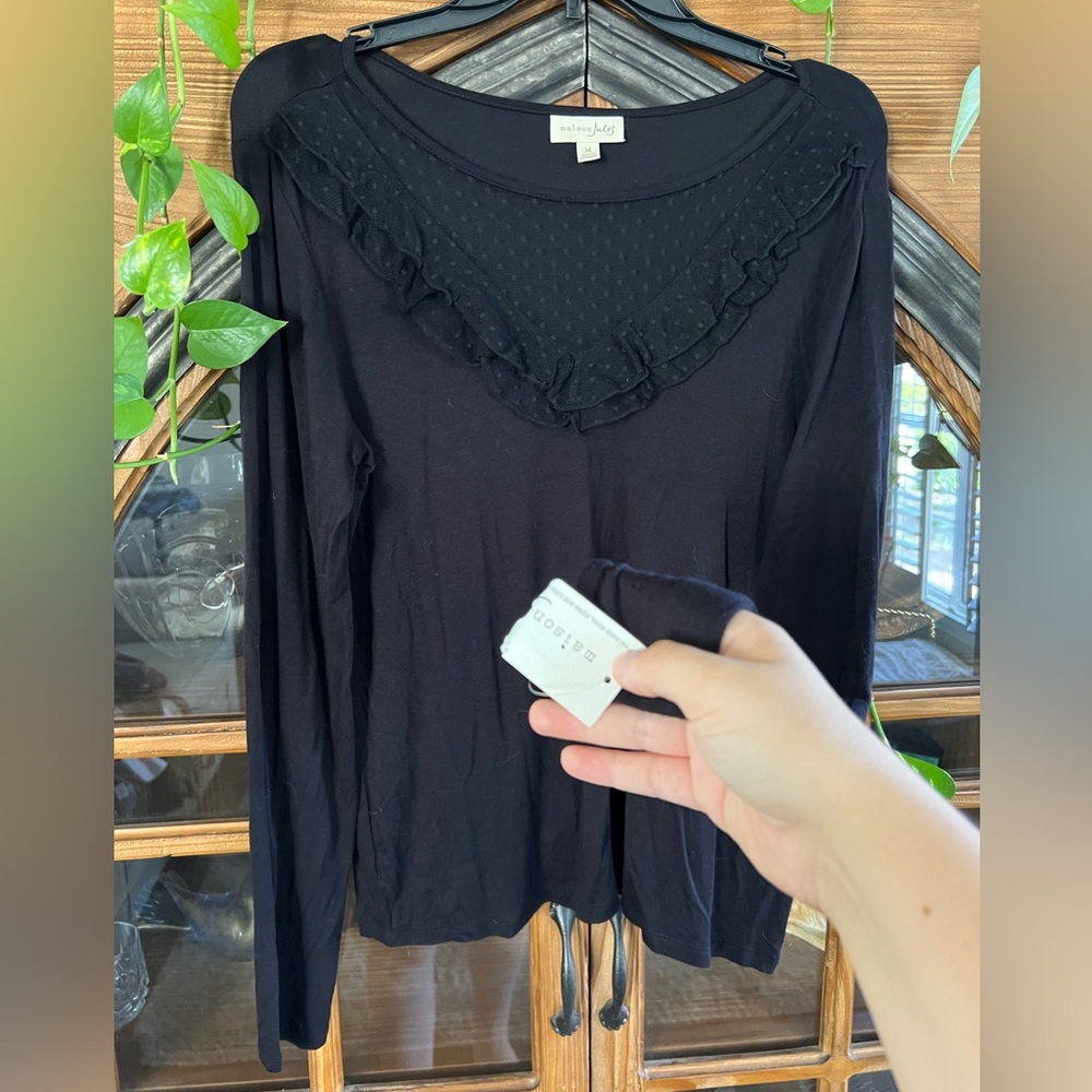 Maison Jules Lacey Black Long Sleeve Top